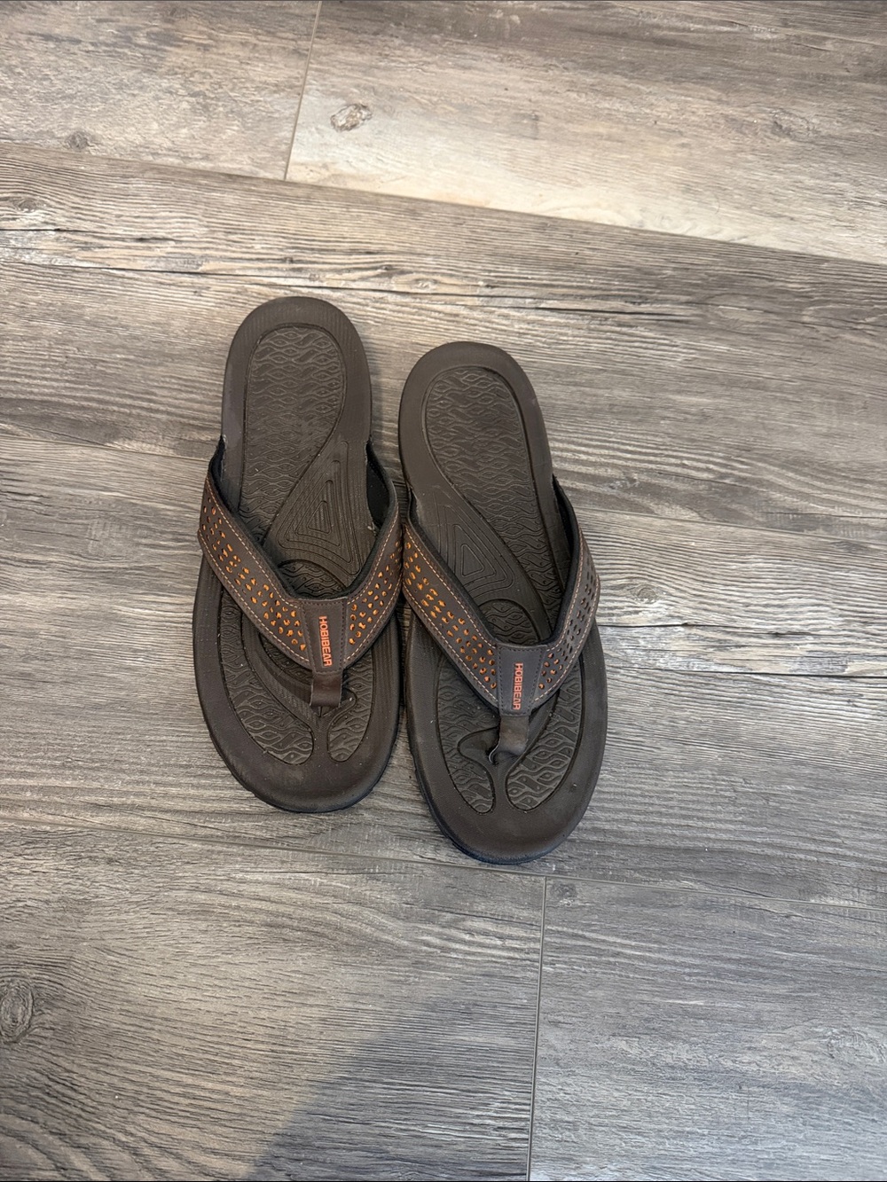 Men's Brown Sport Flip Flops with Orange Accent